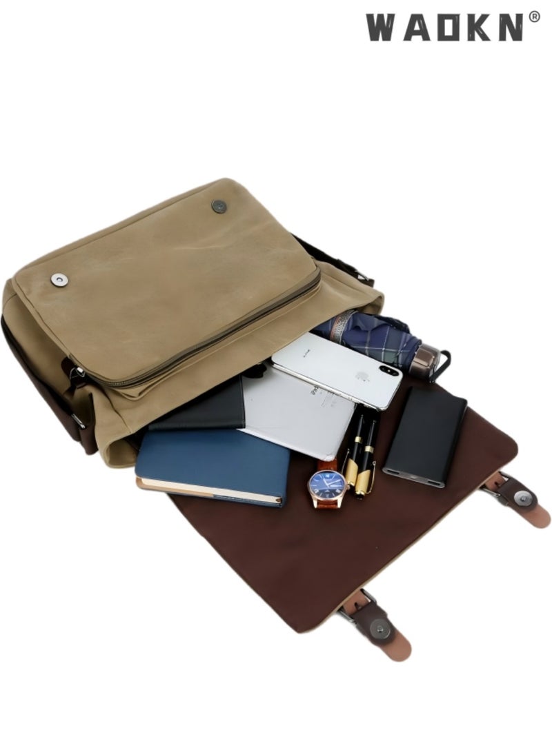 WAOKN Unisex Messenger Bag Casual Canvas Bag Shoulder Sling Bag Satchel Messenger Bag,Large Capacity Retro Minimalist Design Fashionable Canvas Crossbody Bag Fashionable Shoulder Bag Suitable For Travel And Work Multifunctional Carrying Can Be Freely Matched - Image 3